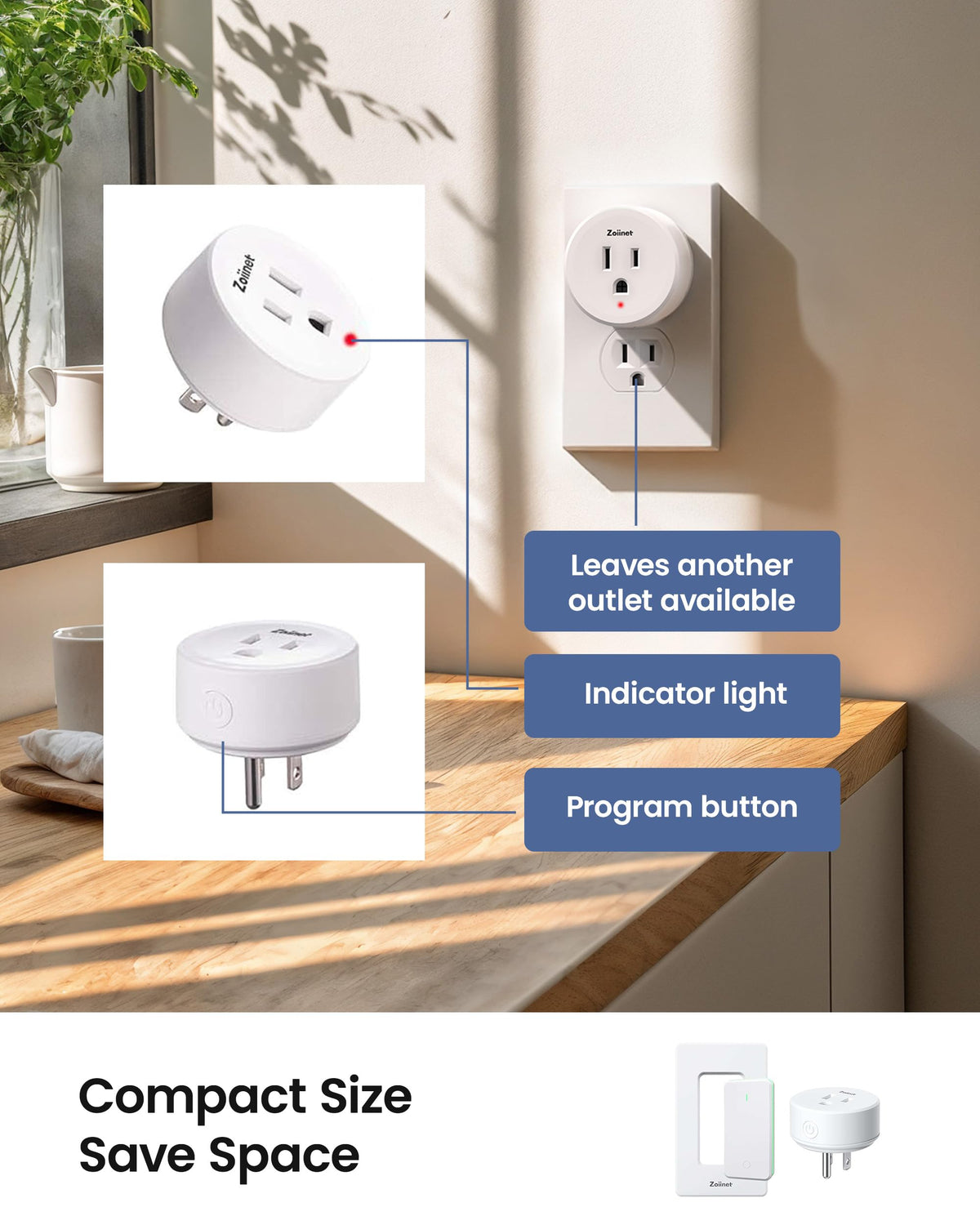 Zoiinet Remote Control Outlet Plug, 80-275V/15A/1500W Wireless Light Switch