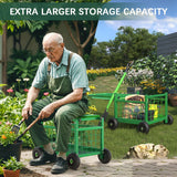 Garden Cart with Seat,3-in-1 Rolling Seat with Wheels for Seniors Gardening