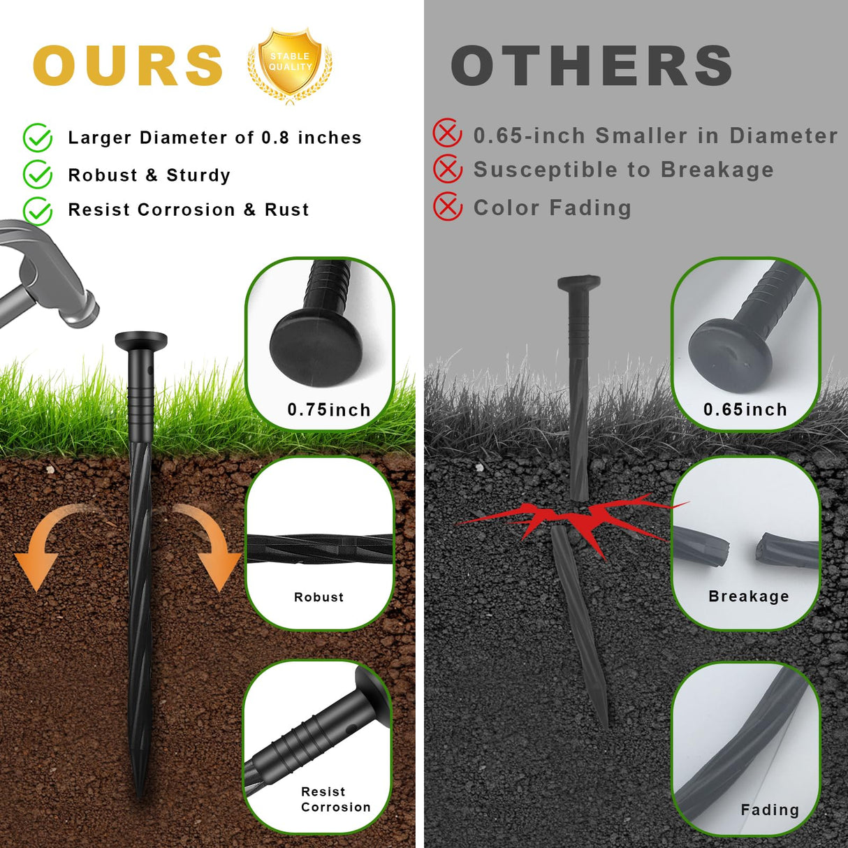 Aolabela 80 Pack 8 Inch Plastic Landscape Edging Anchoring Stakes Garden Lawn Yard Spikes Landscaping Stakes for Paver Edging, Weed Barrier, Tent, Artificial Turf