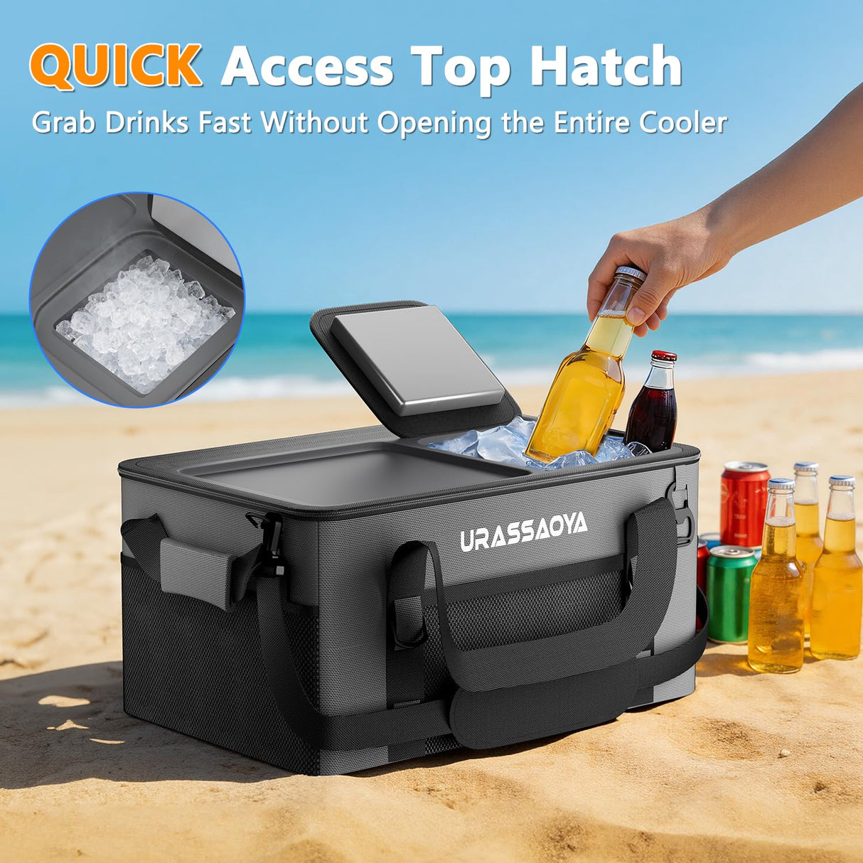 [2026 Updated] 50 Can Collapsible Soft Cooler Bag with Hard PP Lid, Leakproof Insulated Ice Chest with Quick-Access Top Hatch, Bottle Opener & Mini Table for Beach, Camping, Travel (Charcoal Gray)