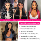 32 Inch Straight Lace Front Wigs Human Hair 200% Density 13x4 HD Transparent Lace Front Wigs for Women Glueless Brazilian Virgin Straight Lace Frontal Wigs Pre Plucked with Baby Hair Natural Black