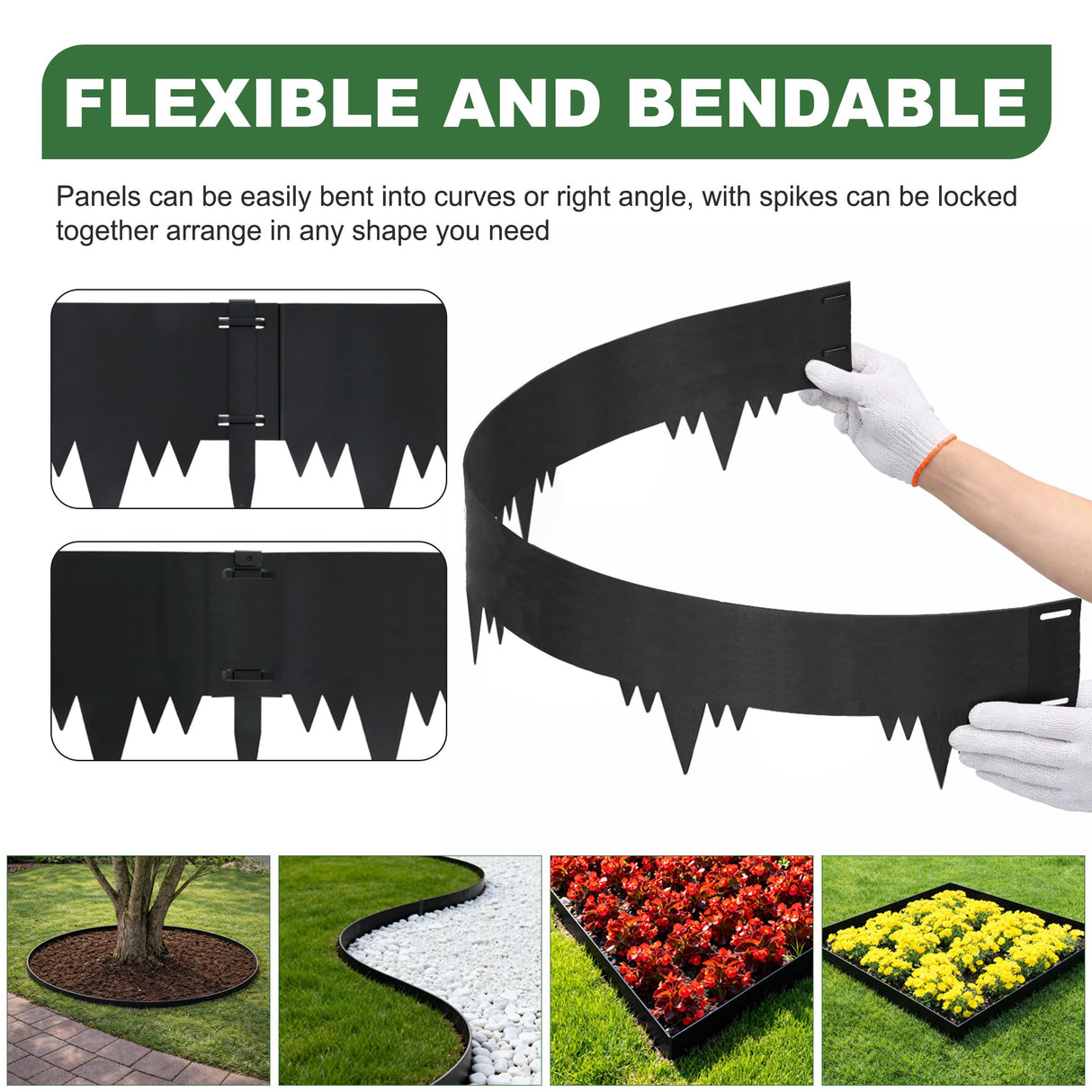 Galvanized Steel Landscape Edging Border 6 Packs 42'' L x 6.5'' H, Metal Landscape Garden Edging Border with 6 Stakes, Hammer-in Lawn Edging for Landscaping, Flower Bed, Yard, Pathway (21ft Total)