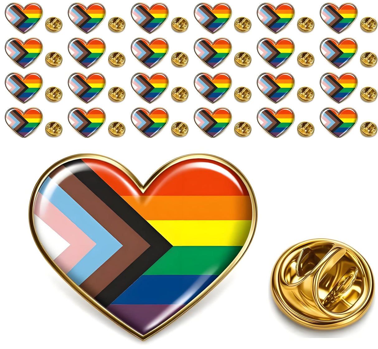 HAFILO 25/50/100 Metal Hearts Inclusive Progress Pride Pin Rainbow Gay Flag LGBTQ Progressive Lapel Pins for clothing Backpack hat Pride Month Decoration Gift Bulk (50)