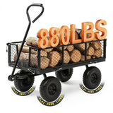HEAHOLD Heavy Duty Garden Wagon Cart – 880 LBS Steel Utility Cart with All-Terrain 3.50-4" Solid Wheels, 10" Tires, 180° Rotating Handle, Removable Sides, Laser-Welded Frame