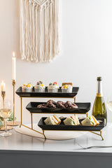 LYEOBOH 3 Tier Serving Tray Set, Tiered Serving Stand with Platters, Serving Dishes for Entertaining Halloween Christmas Party, Collapsible Sturdier Stand & 14 Inch Large Platters for Food Display