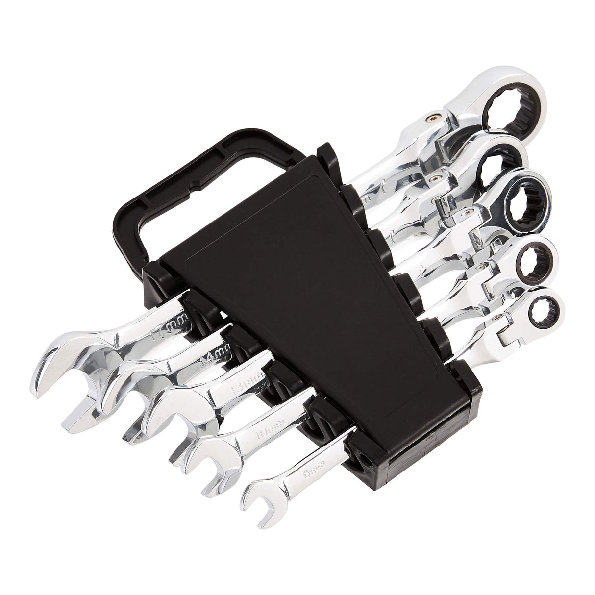 Amazon Basics 72-Tooth Ratcheting Combination Wrench Set, Chrome Vanadium Steel Flex Head, 5-Piece Metric, 180° Flexible