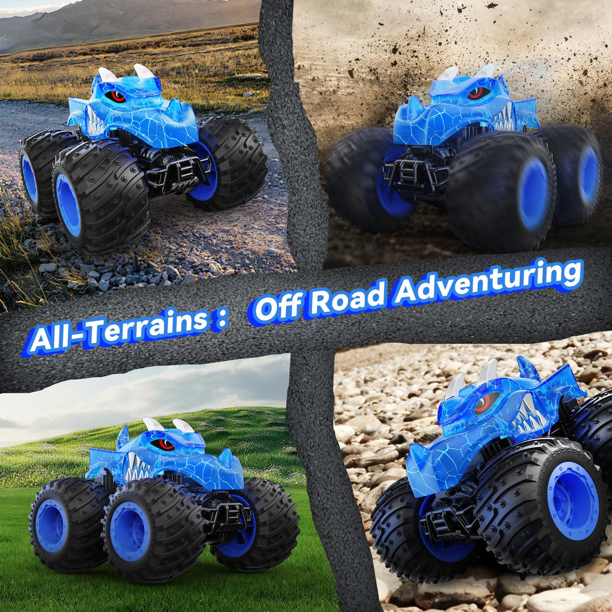 AUUGUU Remote Control Car, 2.4GHz Monster Trucks Toys with Light Spray, Birthday Gift for Kids 3 4 5 6 7 8, All Terrain RC Cars, Toys for Boys Girls 3+ Year Old
