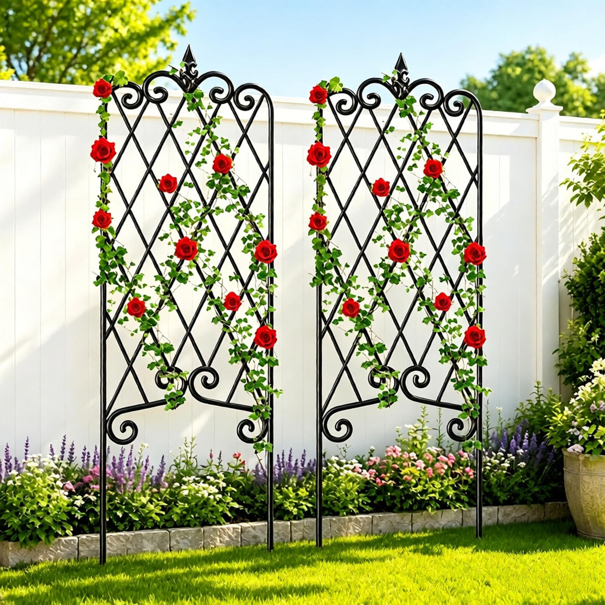 Amagabeli 2 Pack Garden Trellis for Climbing Plants 60" x 18" Rustproof Black Iron Potted Vines Vegetables Vining Flowers Patio Metal Wire