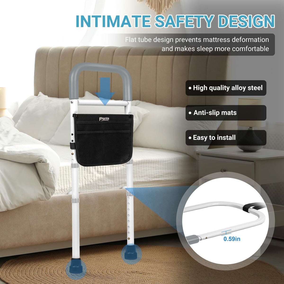 Back Support Rail Panta Bed Rails for Elderly Adults Safety, Adjustable Bed Assist Rails ...