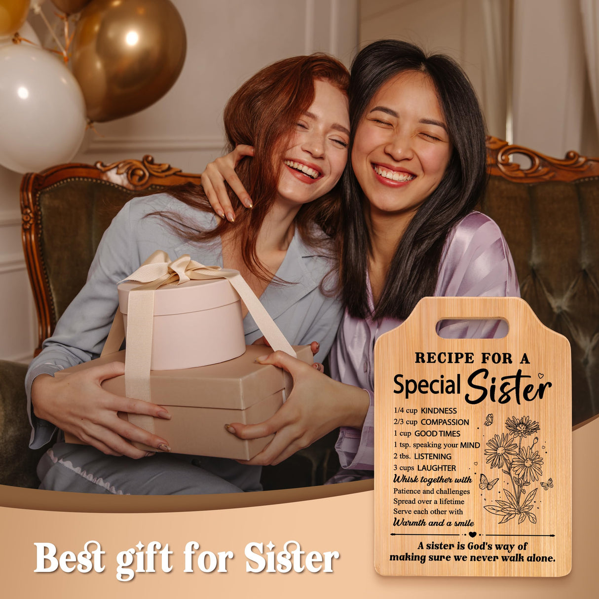 Milcier Gifts for Sister, Sister Birthday Gifts, Recipe for A Special Sister Cutting Board, Sisters Gifts from Sister, Mothers Day Christmas Gifts for Sister Sister Adult