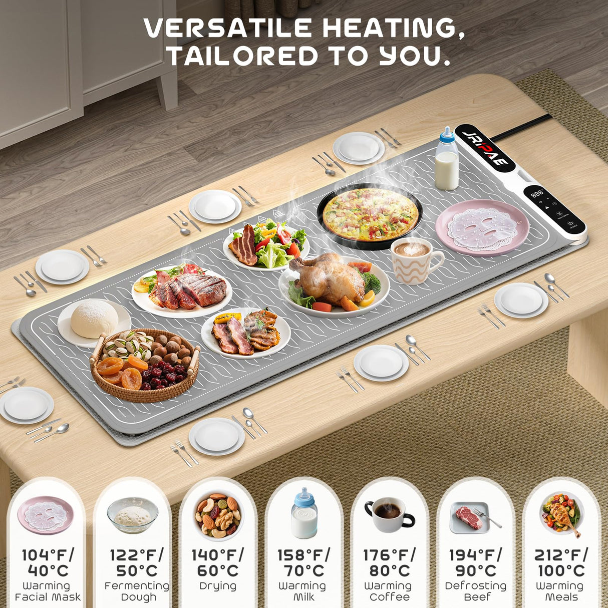 Extra Large Food Warming Mat 580W (XXXL 40"X15"), Electric Warming Tray Silicone Food Warmers for Parties Buffet with Insulated Mat, 7-Temp & 8H Timer, Fast Heating Portable Heating Pad for Daily Use