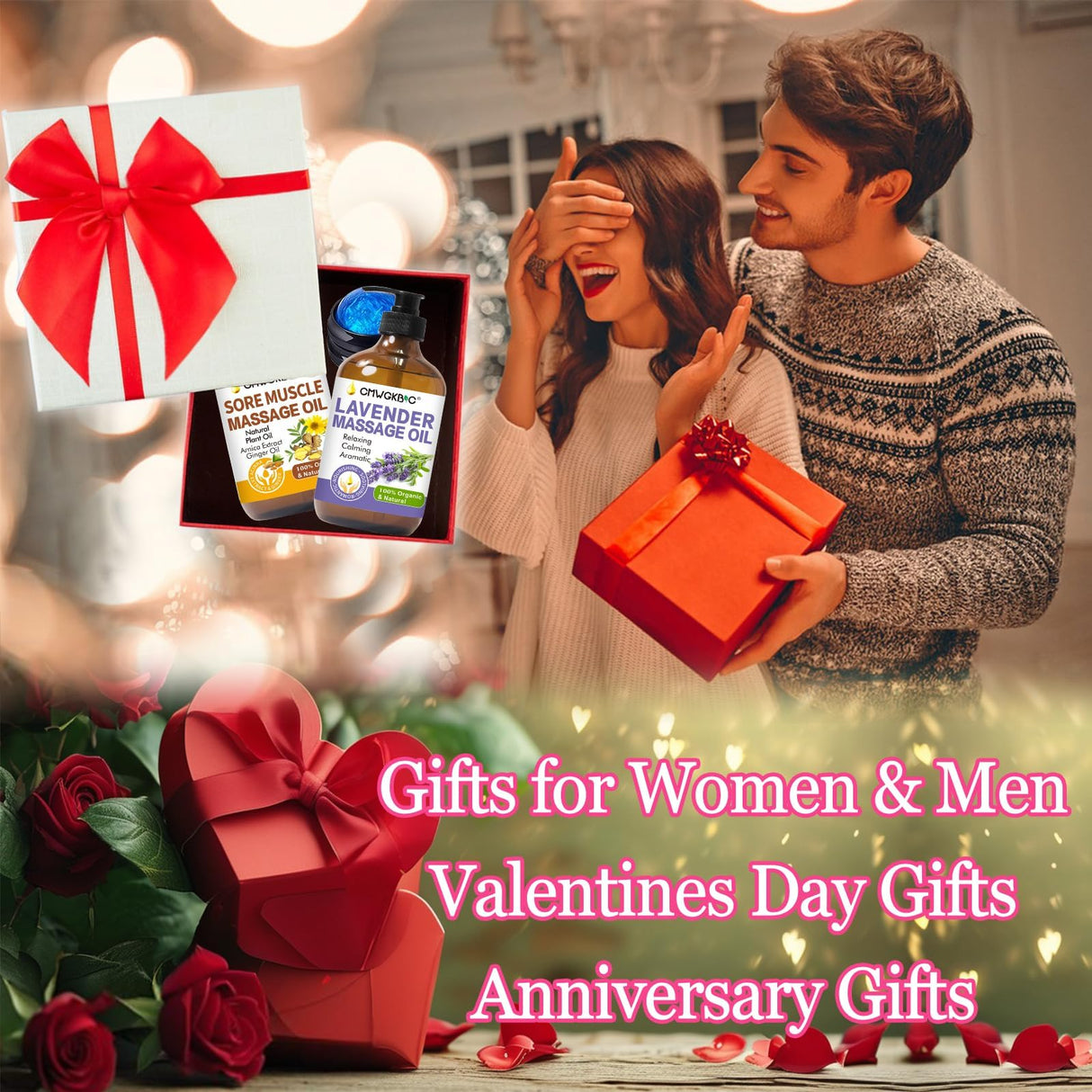 Massage Oil for Massage Therapy,Lymphatic Drainage-Ginger Oil Sore Muscle Arnica Oil &Lavender Oil Relaxing Massage Oils for Date Night,Massage Ball,Christmas Gifts for Men,Stocking Stuffers for Women