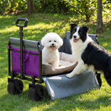 Holacamking Portable Collapsible Wagon Cart, Foldable Cart with Removable Side, Utility Groceries Wagon for Dogs Pets Camping Beach Shopping Sports Gardeing Fishing, Purple