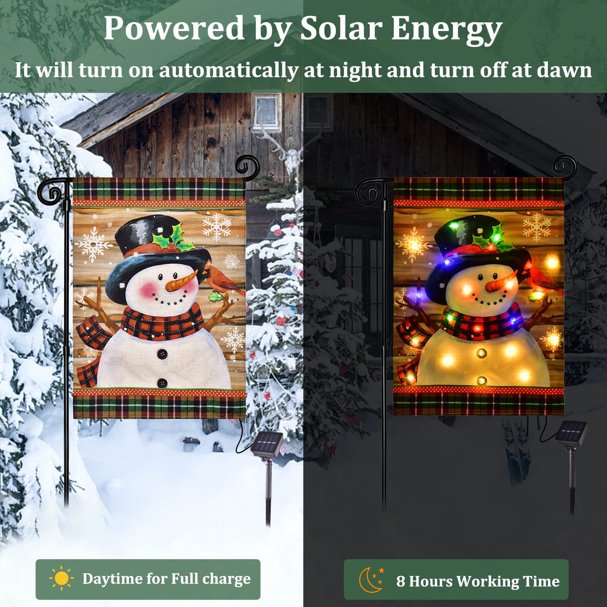 Lighted Christmas Snowman Garden Flag Outdoor Decor, 12x18 In