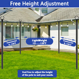 NSHWFW 6 Pack 10 ft Heavy Duty Metal String Light Poles Adjustable Outdoor Lighting Stand for Patio,Backyard,Garden,Party & Wedding Rustproof & Sturdy with Hooks