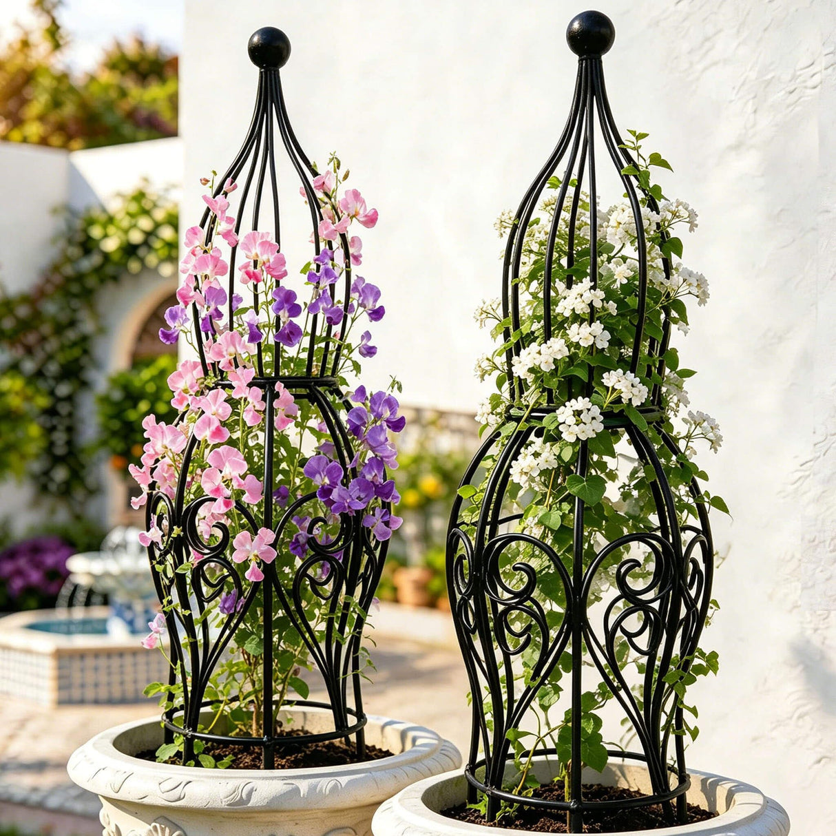 2-Pack Metal Garden Obelisk Trellis, 26.4" Butterfly Rose Plant Support