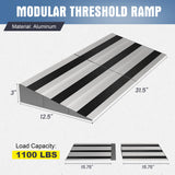 Nuvium 3" Rise Modular Threshold Ramp for Doorways, Stable Wheelchair Ramp for Home Steps, Aluminum Door Ramp and Curb Ramp for Scooters, Power Chairs, Cars, 1100LBS Load Capacity