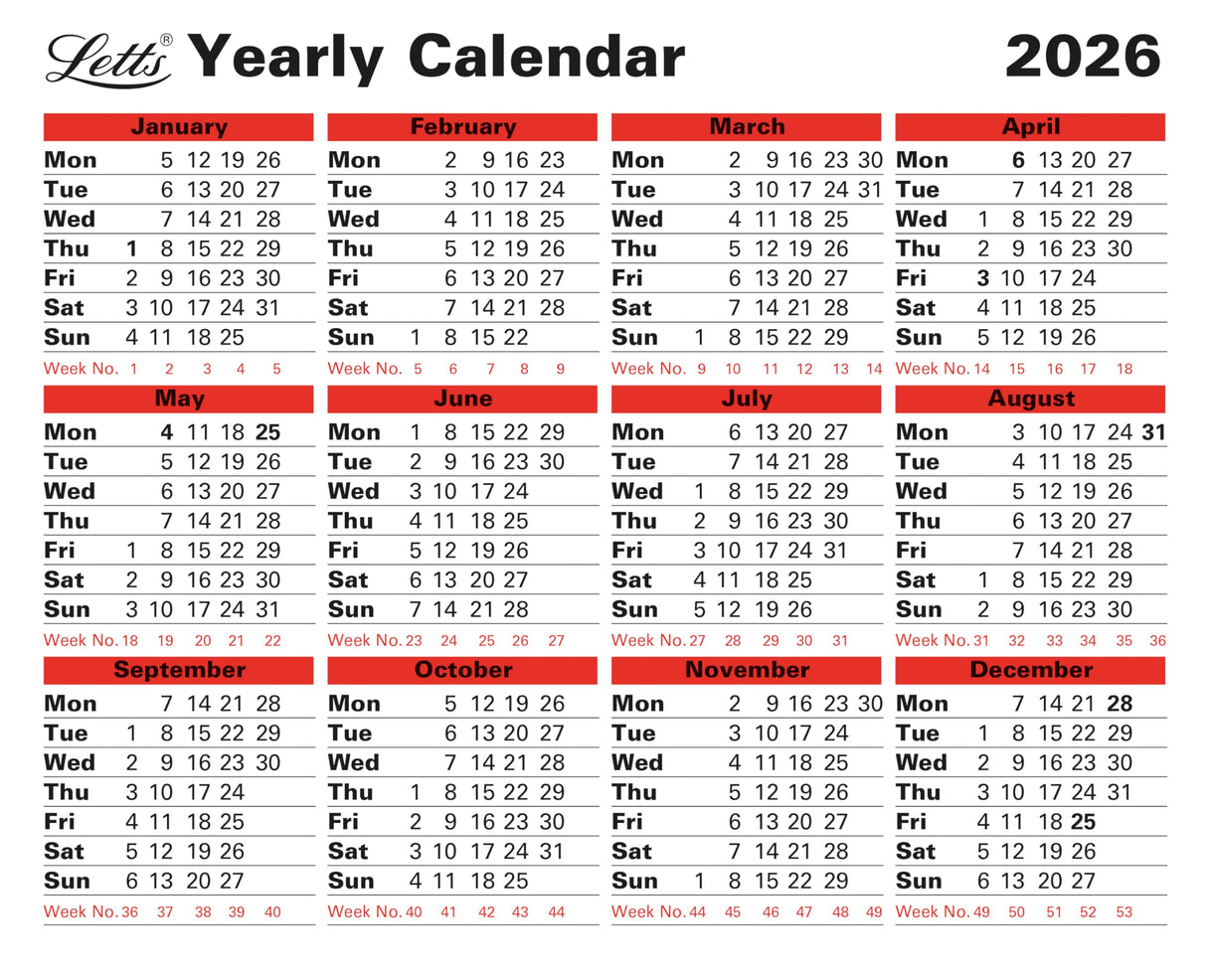 Letts of London Yearly Calendar 2026 26-TYC