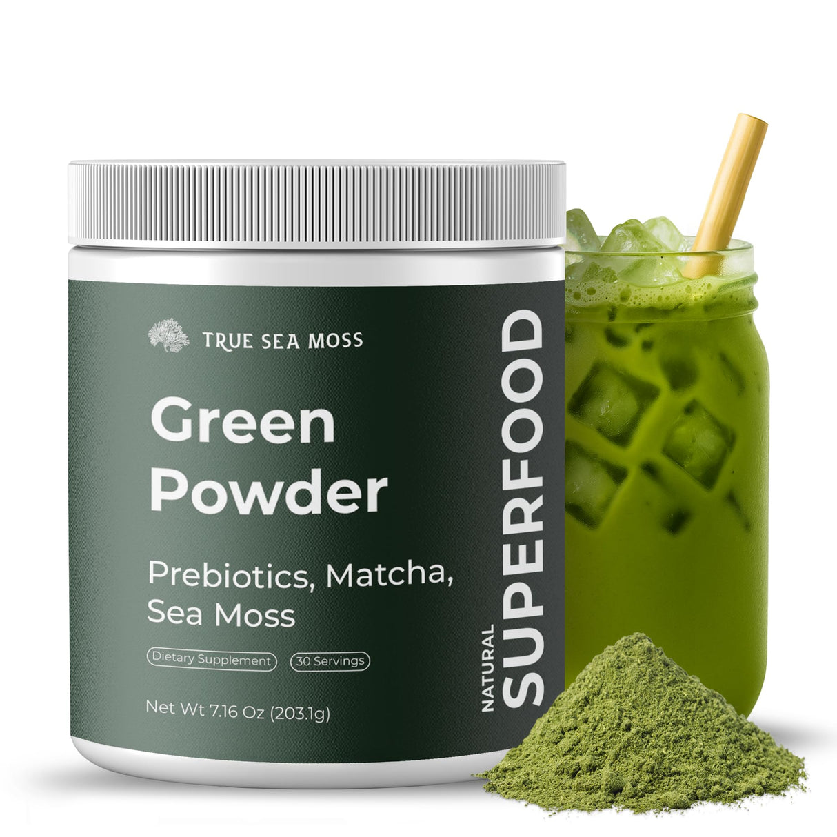 Super Greens Powder with Matcha for Digestive & Gut Health – 25 Organic Superfoods with Probiotics, Prebiotics, Enzymes & Sea Moss – Vegan Superfood Powder for Bloating & Regularity - 30 Servings