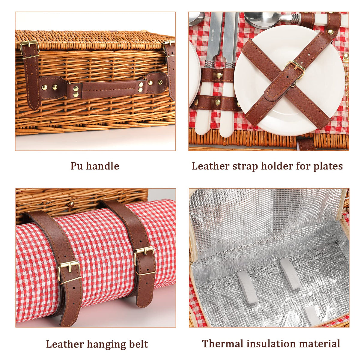 HYBDAMAI Picnic Basket for 4 Persons with Waterproof Picnic Blanket and Insulated Cooler, Large Wicker Picnic Basket for Camping, Outdoors, Valentine's Day, Christmas, Birthday, Wedding Gift