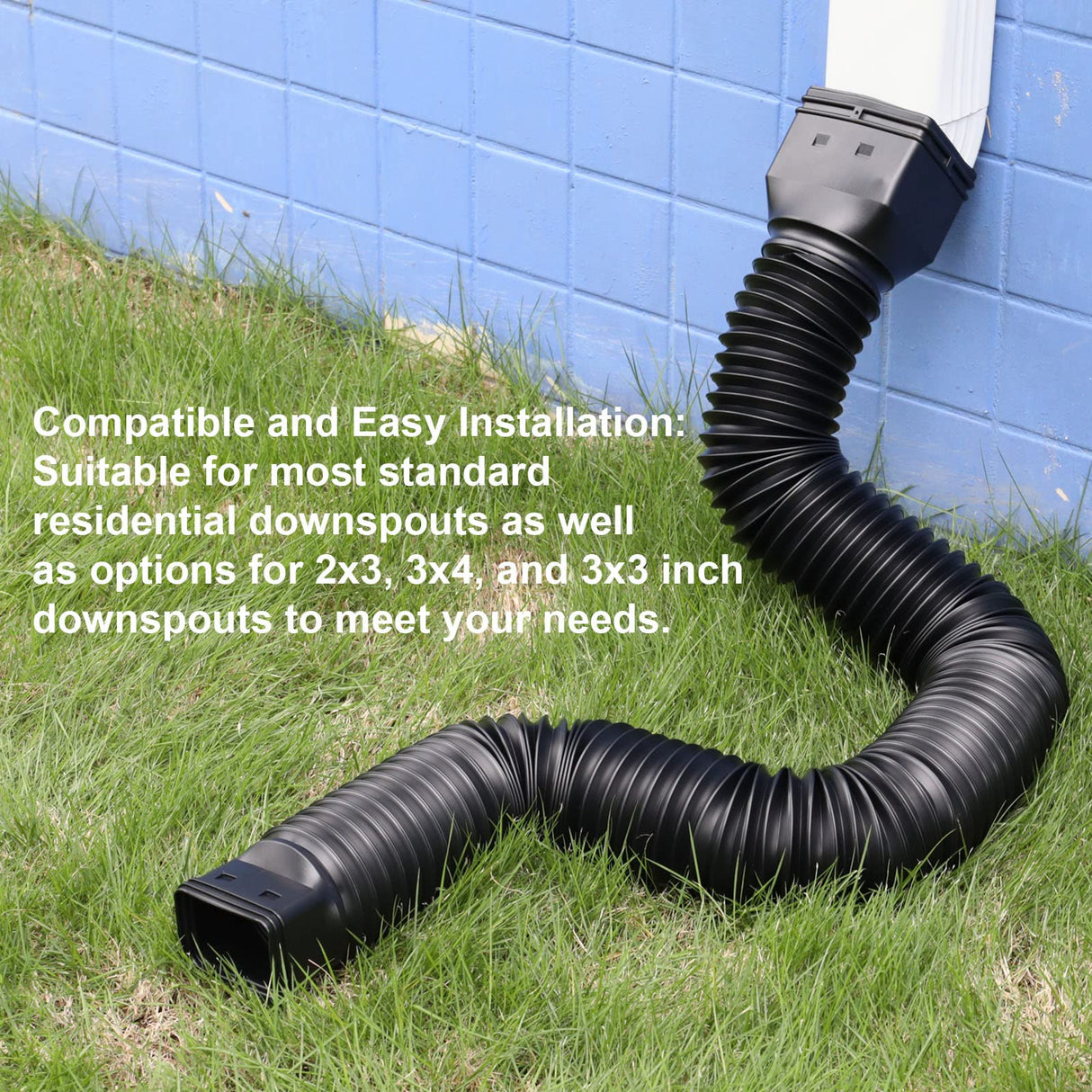 plusgutter 16.5ft Long Gutter Downspout Extensions Flexible, 4" Diameter Drain Downspout Extender, Down Spout Drain Extender for Rainwater Drainage, Extendable from 3.4ft to 16.5ft(1Pack Black)