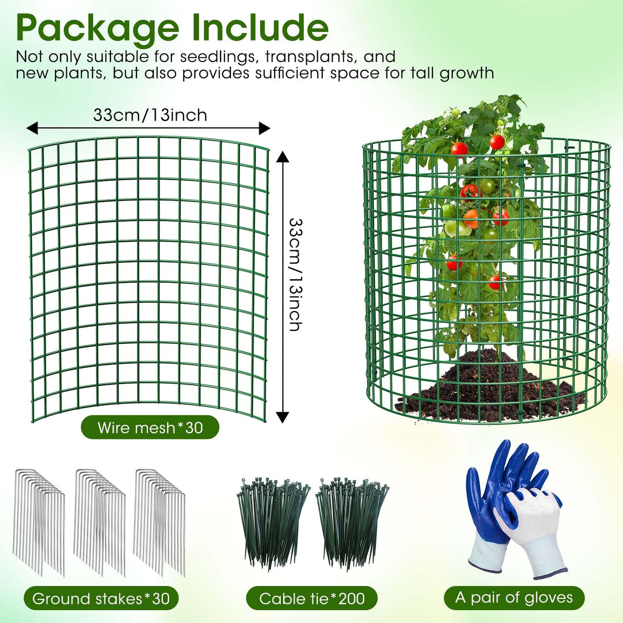 10 Pack Plant Protectors from Animals | 30PCS 13"x13" Metal Wire Mesh Garden Plant Cages for Gardening Supplies | Chicken Wire Cloche Plant Protectors for Rabbits Chickens Ducks