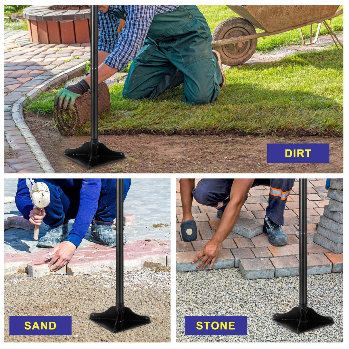 XYADX 48 Inch Handle Steel Tamper, 8" x 8" Heavy Duty Garden Tamper Tool, Labour-Saving for Levelling Land, Installing Paving Stones and Repairing Pavements