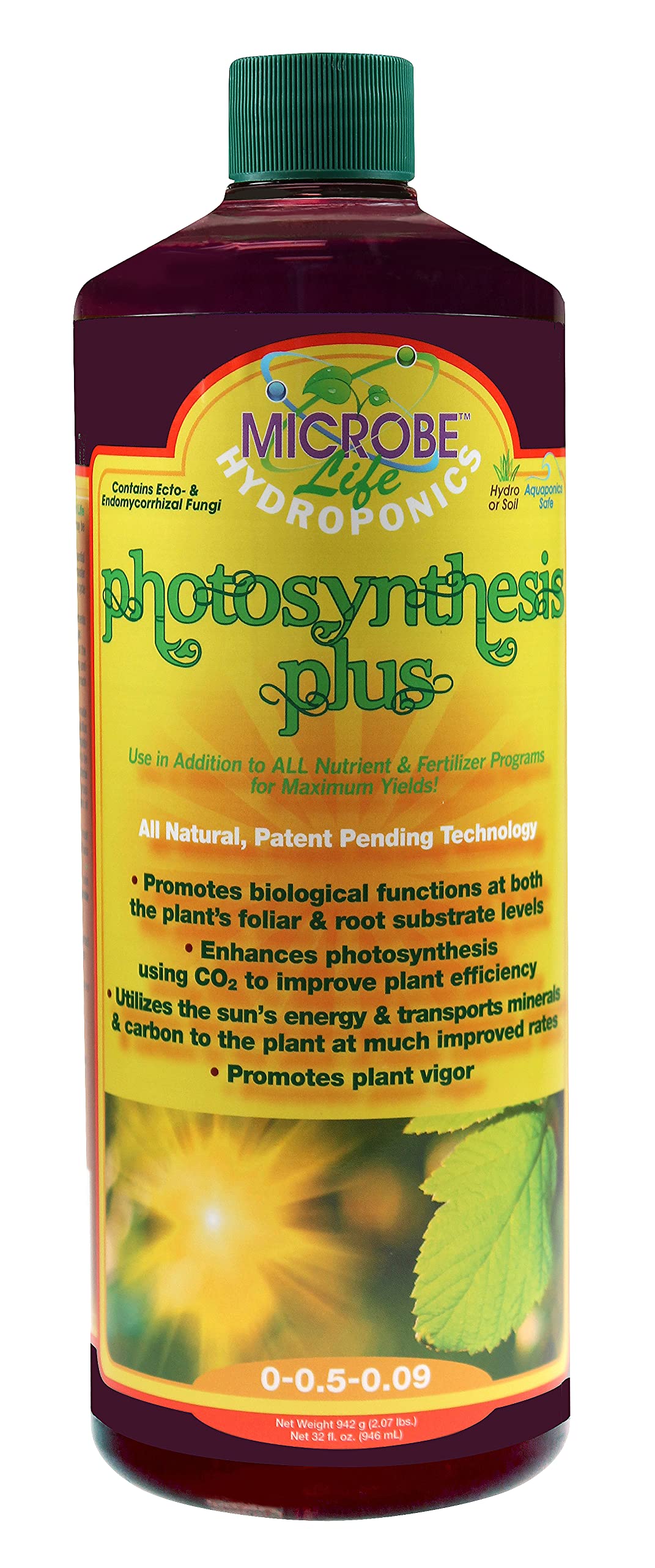 Microbe Life Hydroponics Premium Photosynthesis Plus to Grow Fruits, Vegetables, and Herbs, The Best Professional Big Bud Grow, Use with Any Feeding Systems Including Hydroponics or Soil, 32 Ounces