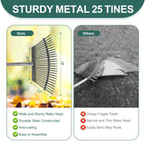 Adjustable Garden Leaf Rake Set, 18" Wide, 25 Tines, 37-79" Handle Metal Leaf Rake with 2 Pack 32 Gallons Leaf Bags and Scoops. Heavy Duty Graden Rakes Set for Lawn, Grass, Shrubs, Flower Beds