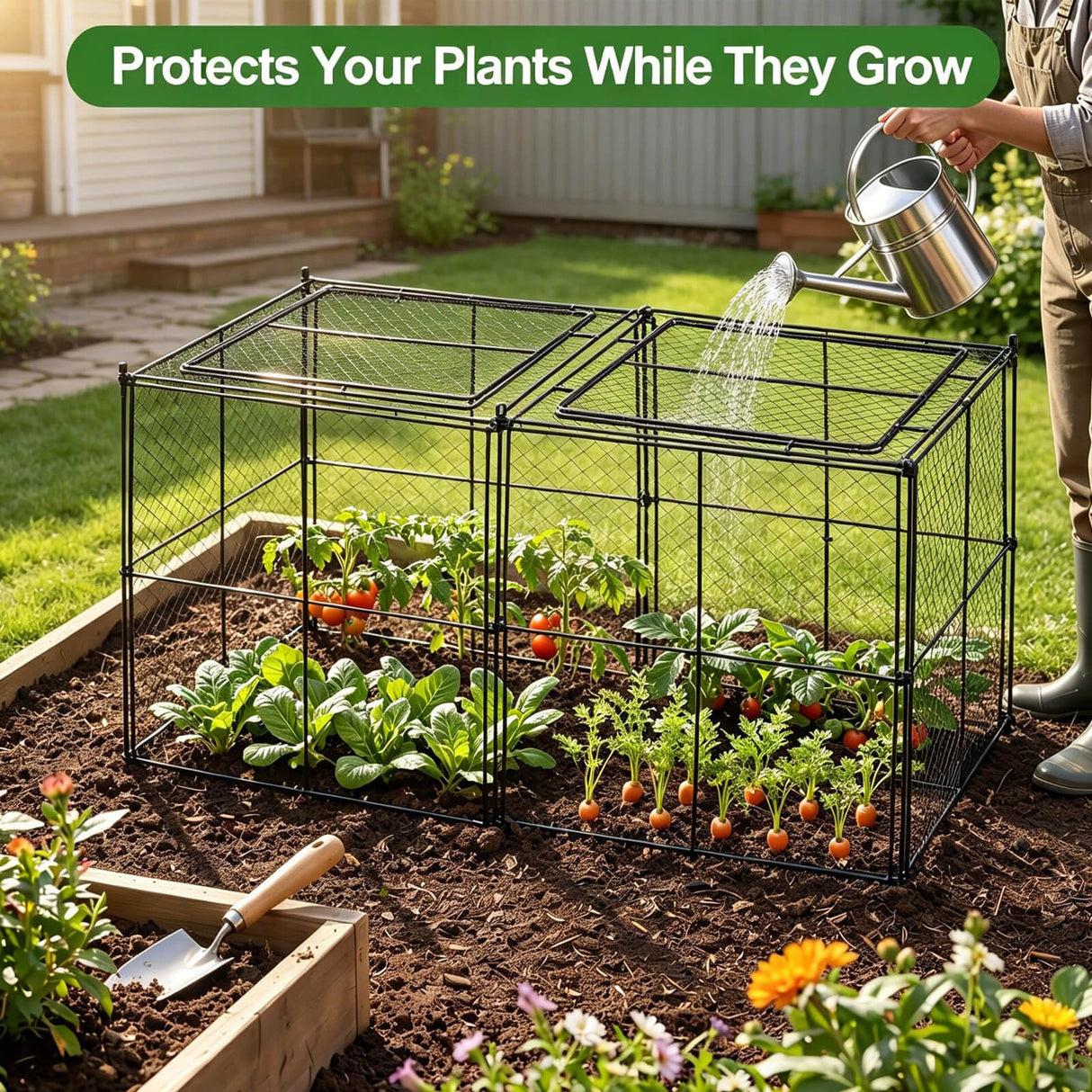 TAOMENNI Crop Cage, 45"×23"×24" Garden Cage to Keep Animals Out, Chicken Wire Cloche, Heavy-Duty Plant Protector for Raised Garden Bed, Protect Vegetables from Rabbits Squirrels