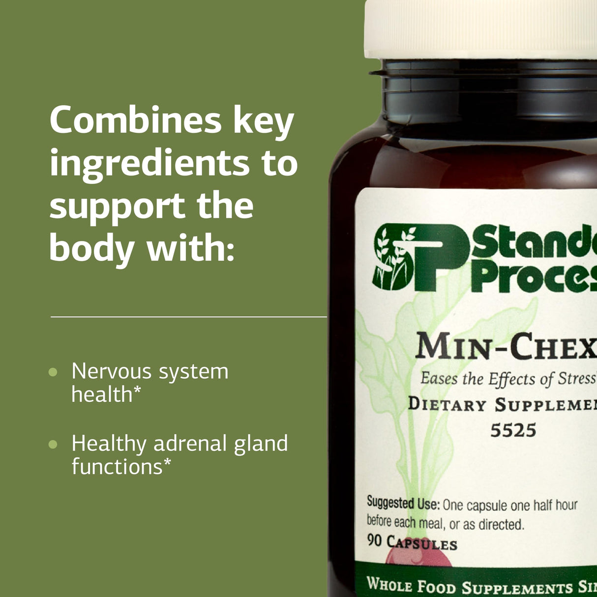 Standard Process Min-Chex - Supplement for Nervous System Support - Supports Healthy Gland Functions to Aid a Healthy Stress Response - Non-Dairy - 90 Capsules (90 Servings)