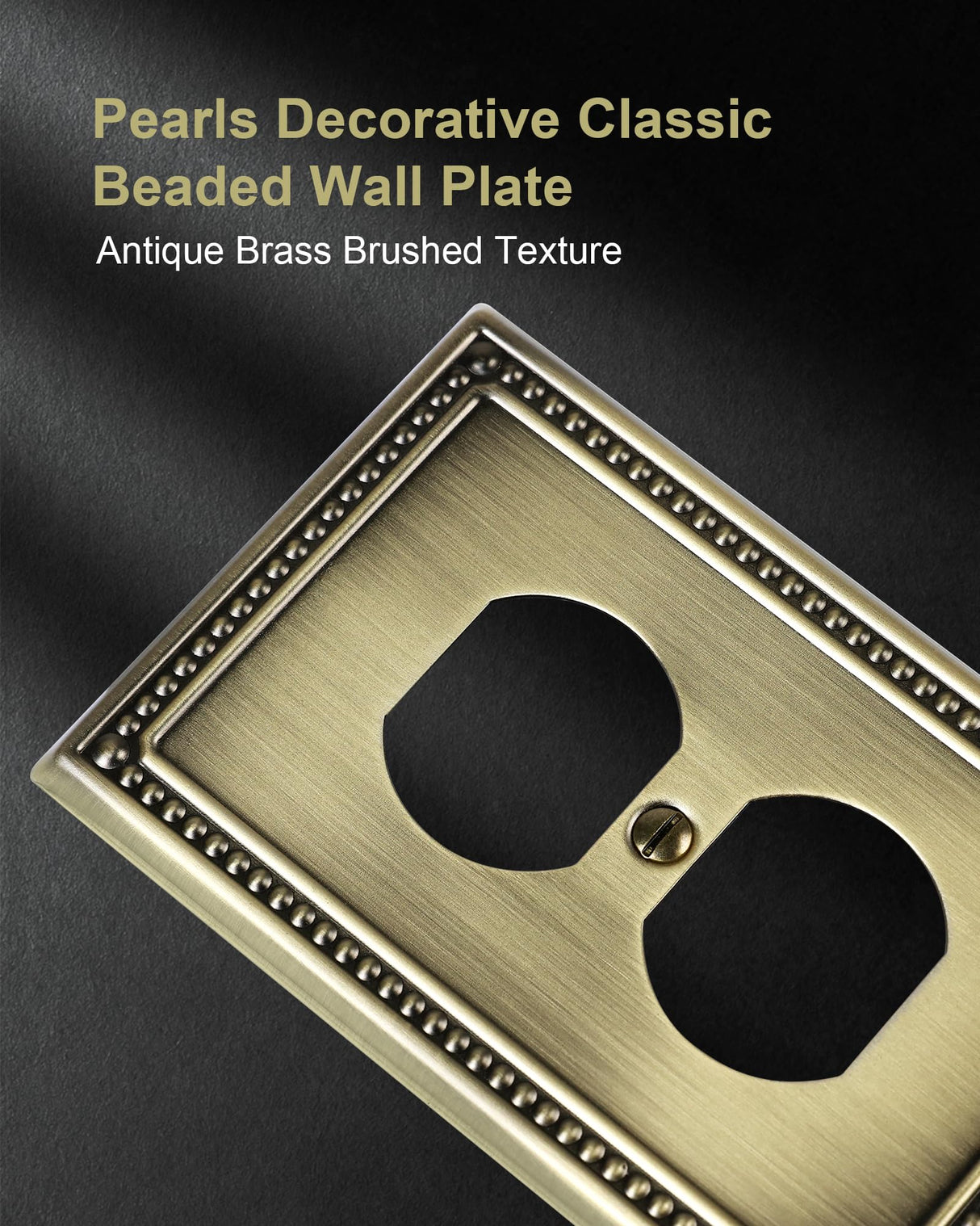 TREEWELL 6-Pack Duplex Outlet Cover Plate, Antique Brass Metal Wall Plates for Electrical Outlets, 1 Gang Receptacle Cover, Pearls Decorative Switch Plates and Outlet Covers