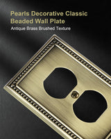 TREEWELL 6-Pack Duplex Outlet Cover Plate, Antique Brass Metal Wall Plates for Electrical Outlets, 1 Gang Receptacle Cover, Pearls Decorative Switch Plates and Outlet Covers