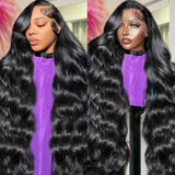 30 Inch Body Wave Lace Front Wigs Human Hair 250% Density 13x6 HD Transparent Lace Front Wigs Human Hair Pre Plucked Brazilian Virgin Human Hair Wigs for Women Glueless Lace Frontal Wig Natural Black