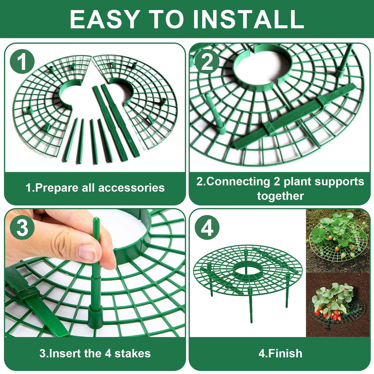 Nlicrst 5 Sets Strawberry Plant Support with Wire Plant Protectors, 12.9"x 11.8" Wire Plant Cages and Strawberry Growing Racks, Animal Protection for Strawberry Tomato Garden Vegetables Plants