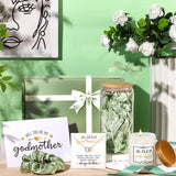 Singhoow 6 Pcs Godmother Proposal Gift Set Will You Be My Godmother 16oz Glass Cup Necklace Scented Candle Gift Box from Godchild for Mother's Dayy Christmas Birthday Baptism(Sage Green)
