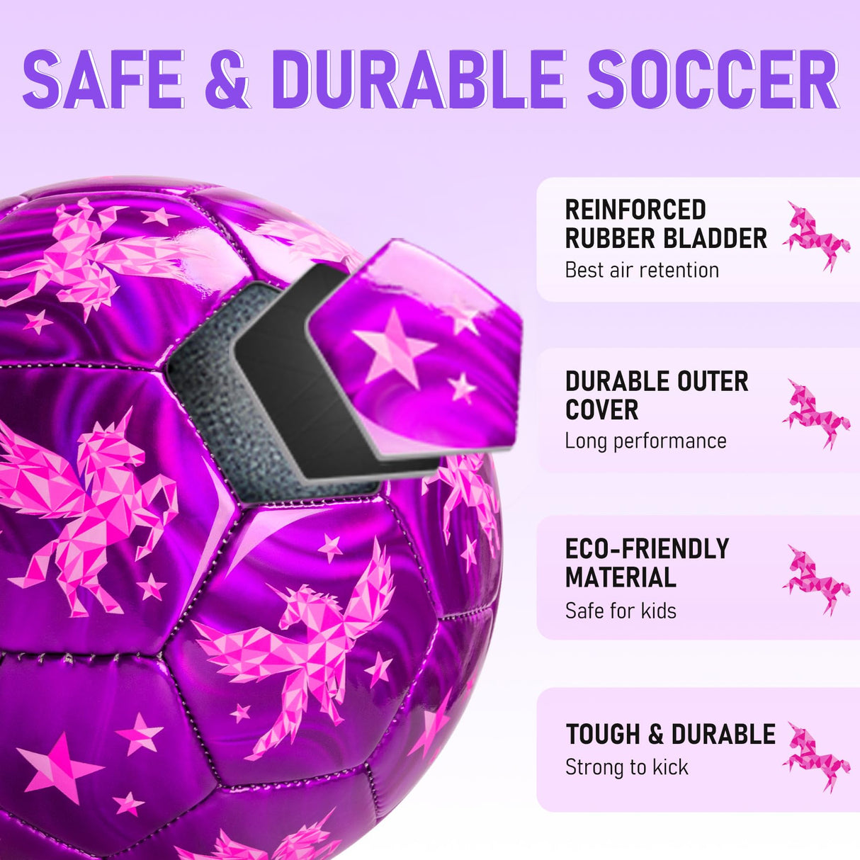 INPODAK Toddler Soccer Ball Size 3 Cartoon Unicorn Pink Ball for Kids 2-8 with Pump, Mesh Bag and Gift Box for Birthdays, Parties and Operation Christmas Child Shoebox