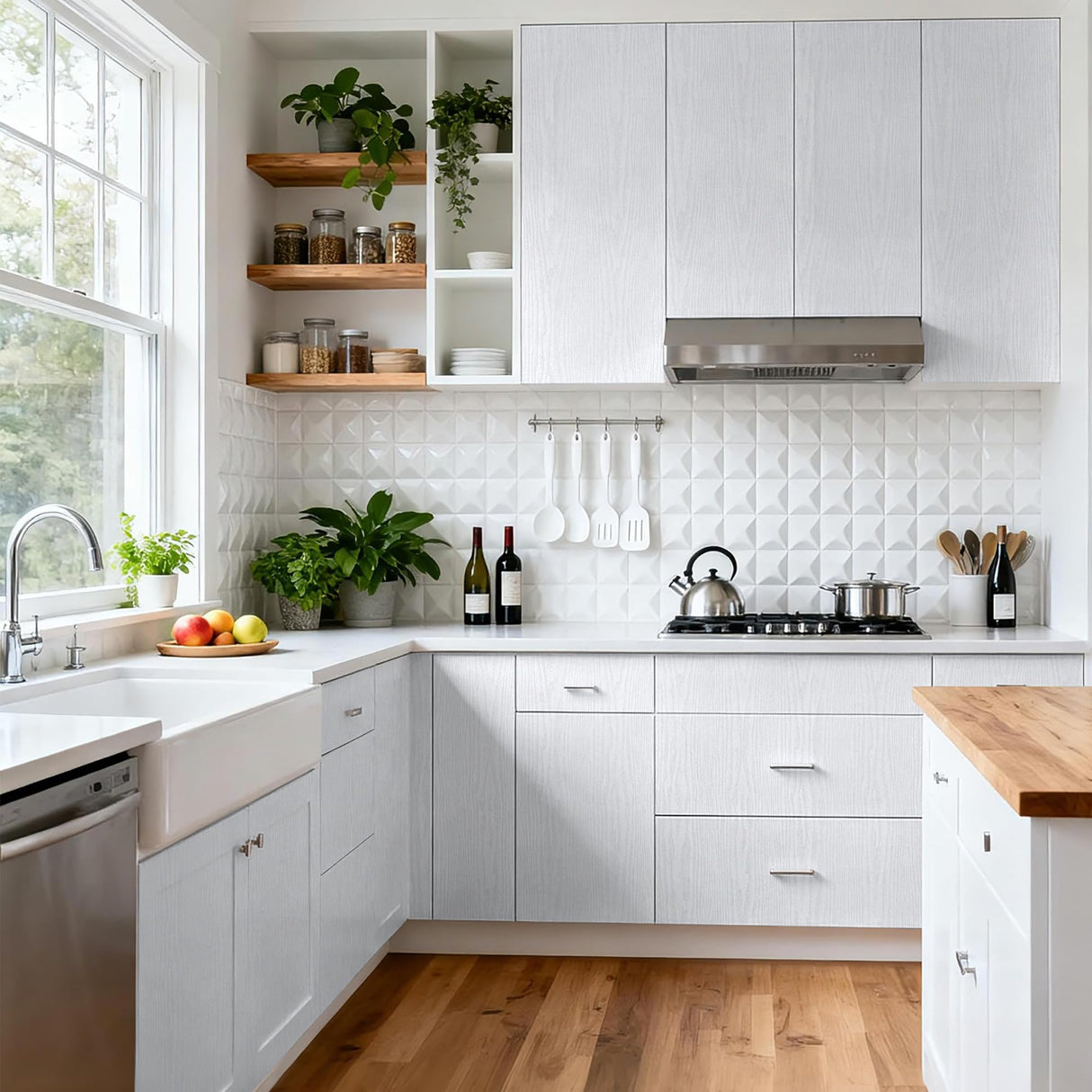 COSNIGHT White Wood Grain Contact Paper Self-Adhesive - Removable Peel and Stick Wallpaper for Kitchen Cabinets, Countertops and Home Decor - Wall Vinyl Wrap Waterproof 15.7In x 196In Renter Friendly