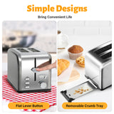 HealSmart 2 Slice Stainless Steel Toaster with Extra Wide Slot & Removable Crumb Tray, 5 Shade Setting and Bagel/Defrost/Cancel Function, Retro Compact Oven, for Various Bread & Waffle, Silver