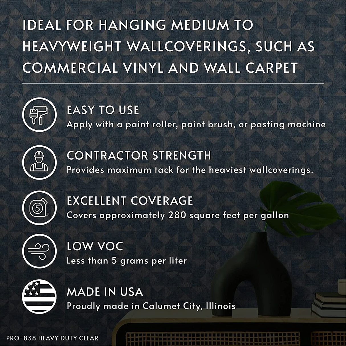 ROMAN Heavy Duty Clear Wallpaper Adhesive, Non-staining, Clear, PRO-838, (1 Gallon - 280 sq. ft.)