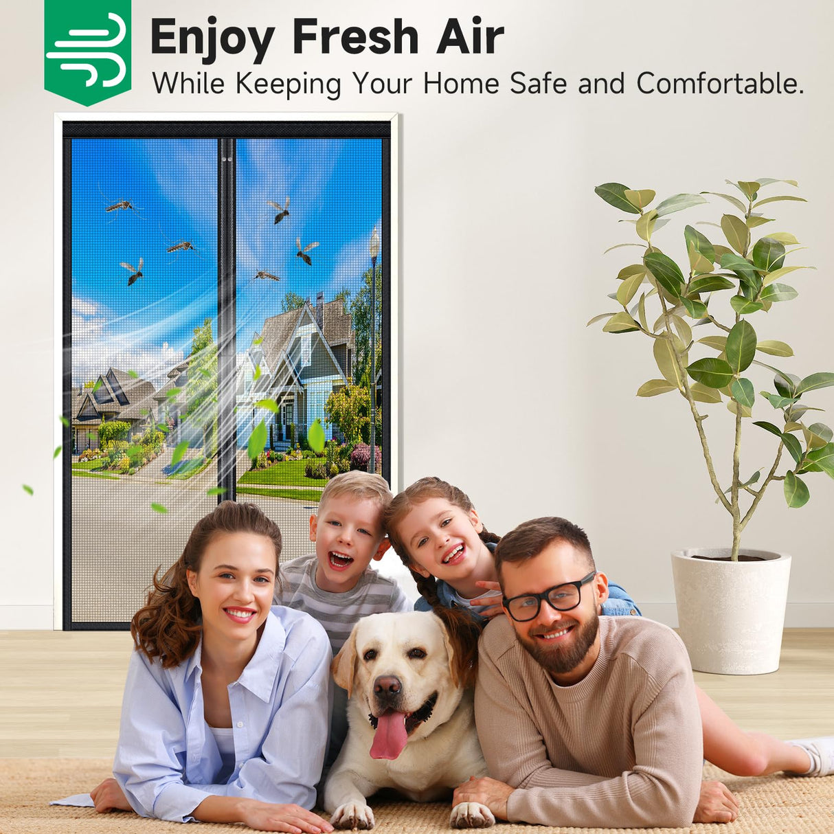 HOFUDON Upgraded Magnetic Screen Door, Heavy Duty Fiberglass Mesh, Quick Close Full Strip Magnets, Door Screen Magnetic Closure for Single Door Size 36 x 80 Inch, Screen Door Size 39 x 82 Inch Black