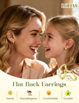 Hypoallergenic Flat Back Earrings for Women Girls Teen Kids Toddler Gold