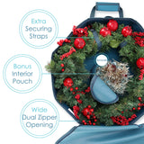 Hearth & Harbor Wreath Storage Container - Hard Shell Christmas Wreath Storage Bag with Interior Pockets, Dual Zipper and Handles - 30"