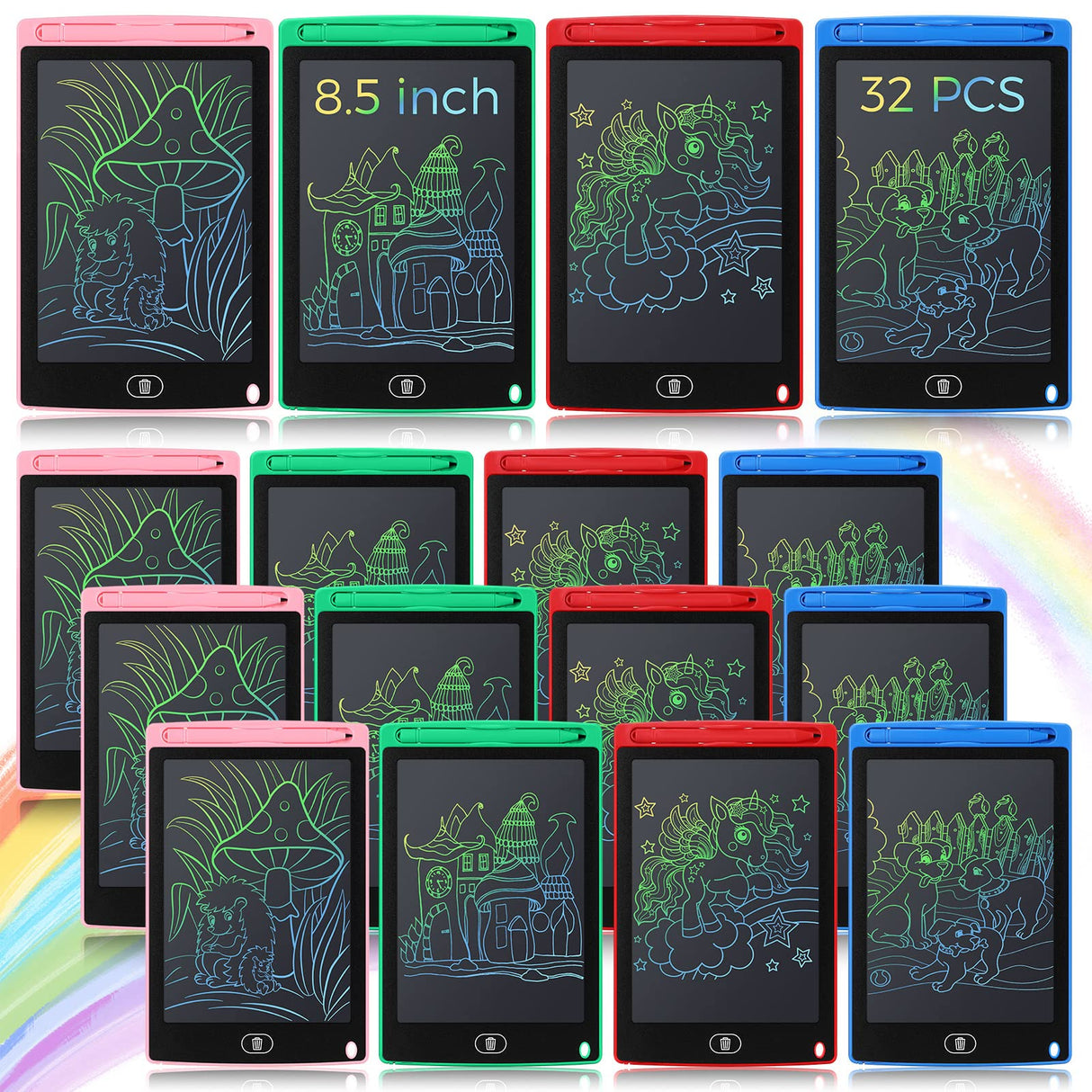 Zhehao 32Pcs LCD Writing Tablet for Kids Bulk 8.5 Inch Colorful Doodle Board Tablet Erasable Doodle Pad Educational Toy Christmas Birthday Gift for Boys Girl Age 3-10(Blue, Red, Green, Pink)