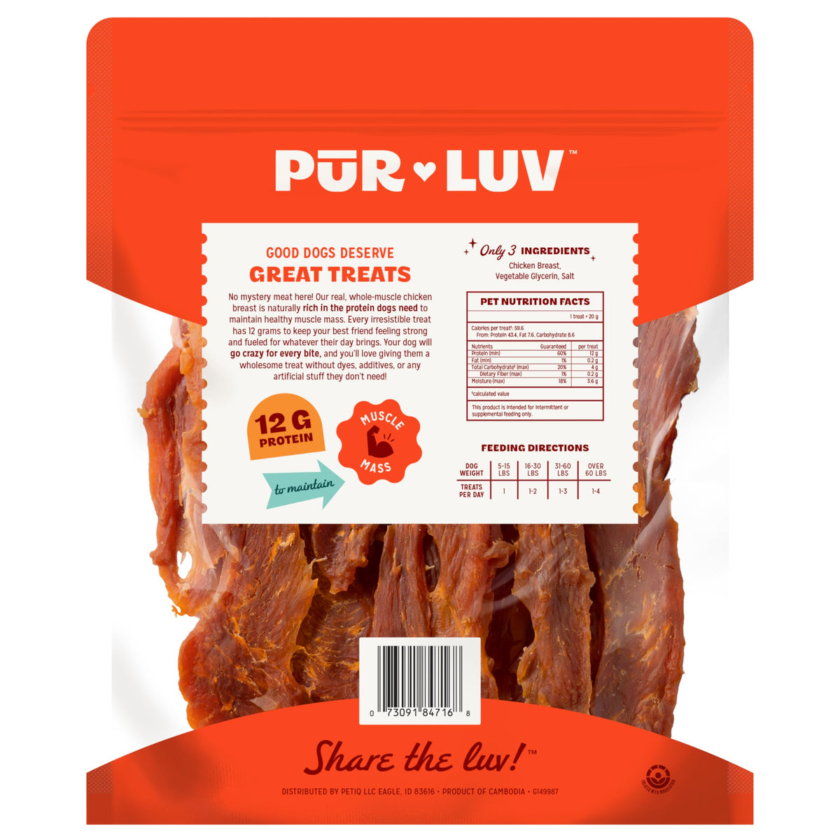 Pur Luv Dog Treats, Chicken Jerky Dog Treat with Real Chicken Breast, 32 oz