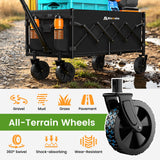 Blomoba 35" Extra Long Folding Wagon with Adjustable Handle & Wheels, Black
