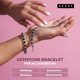 KEZEF Tennis Bracelets For Women - Cubic Zirconia - Oval 7x5mm Black Gemstones - Round 2.50mm White CZ - Silver Plated Brass - 7 Inch - Hypoallergenic Bracelets