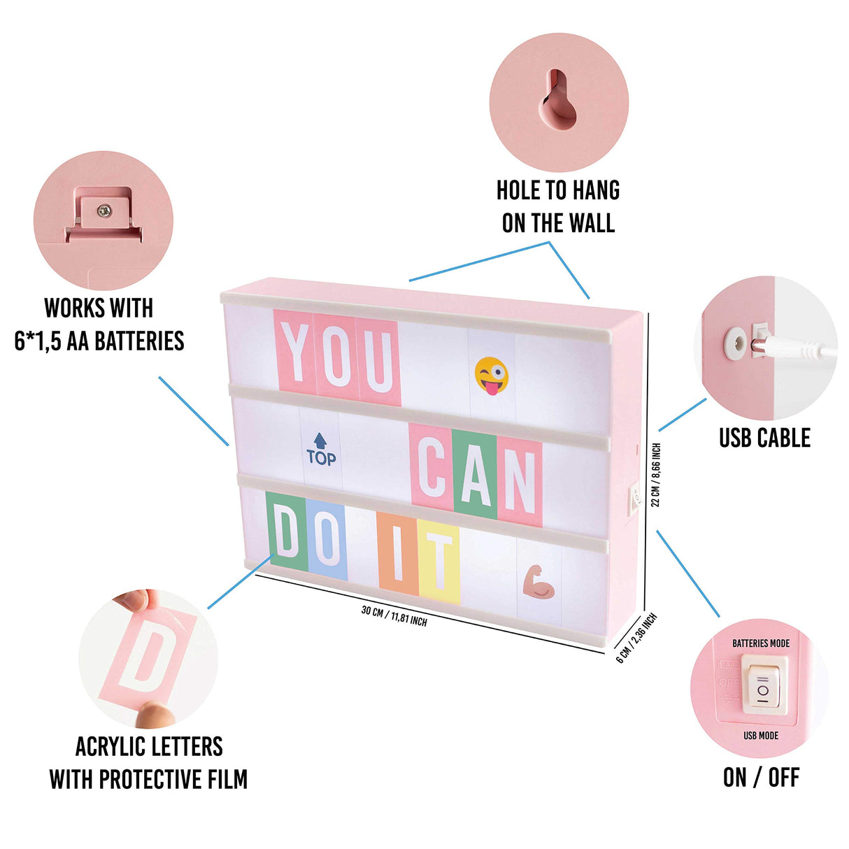 Pink Cinema Light Box with 400 Letters, Emojis, 2 Markers - BONNYCO | Led Light Box Home Office & Room Decor | Cinema Led Sign Letters Board Gifts for Women and Girls Christmas Birthdays | Pink Decor