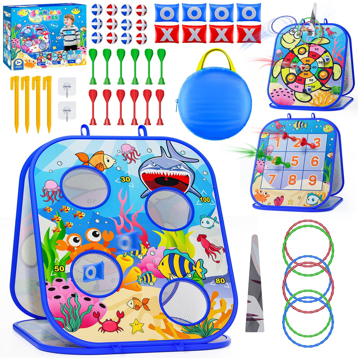 RIEYON 5-in-1Bean Bag Toss Game for Kids, Toddler Toys for Party Games and Outdoor Toss Games, Gift for Birthday or Christmas for Kids Aged 3 4 5 6 7 8 Year Old