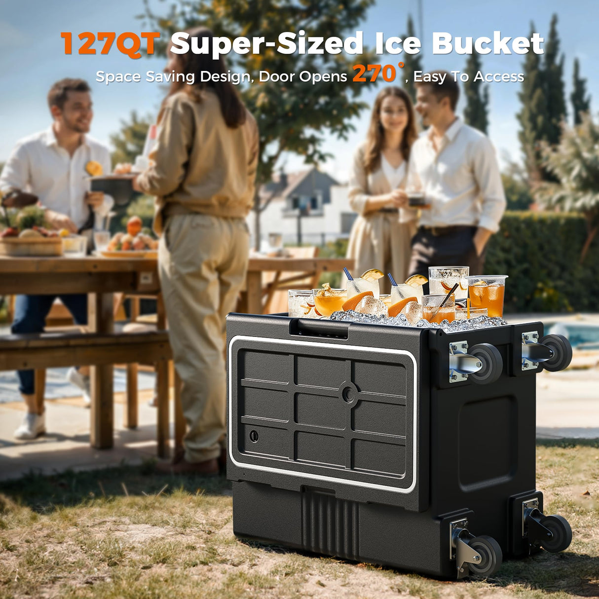 CAMMOO 127QT Non-Electrical Catering Food Warmers with Casters, 304 Stainless Steel Latch & Door Shaft, Insulated Food Carrier for 8 Full-Size Pans(NOT Included), Food Warmer Hot Boxes for Catering